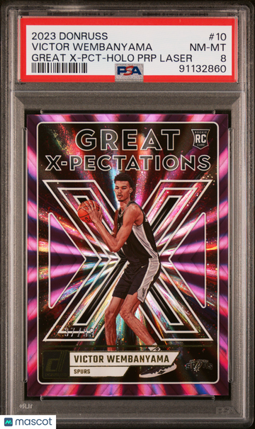 2023 Panini Donruss Great X-Pectations Victor Wembanyama #10 PCT Holo PRP Laser /99 Short Print Rookie RC PSA 8