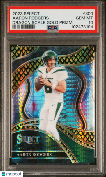 2023 Panini Select Aaron Rodgers #300 Dragon Scale Gold Prizm /10 PSA 10
