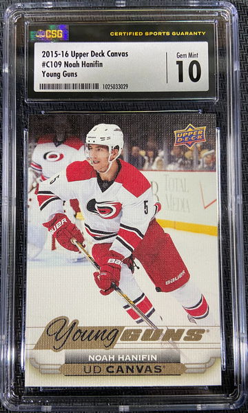 2015-16 Upper Deck Young Guns Canvas ROOKIE Noah Hanifin CSG 10 GEM MINT Low POP!
