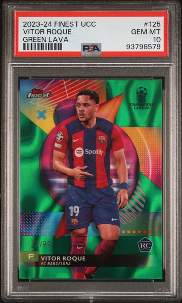 2023-24 TOPPS VITOR ROQUE FINEST UEFA CLUB COMPETITIONS GREEN LAVA #125 PSA 10