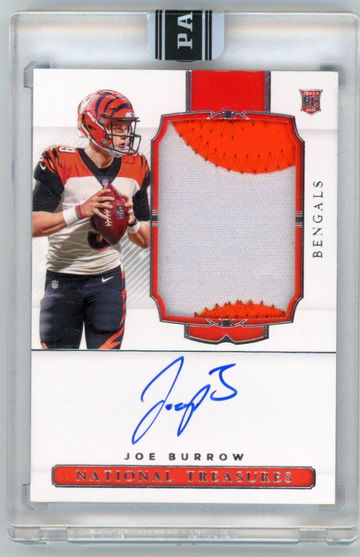 2020 National Treasures Joe Burrow #156 True Rookie Patch Auto Black Box 1/1