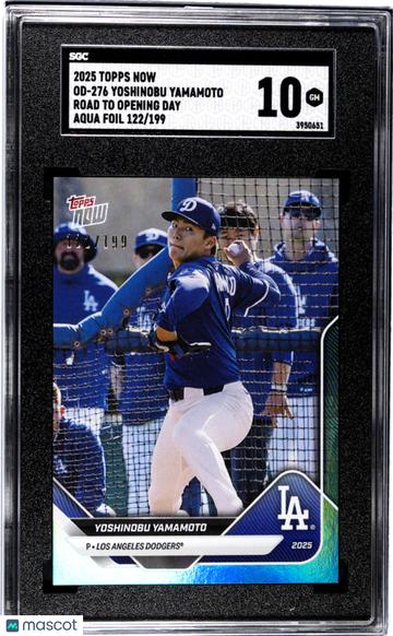 2025 Topps Now Yoshinobu Yamamoto #OD-276 Road Opening Day Aqua Foil SGC 10