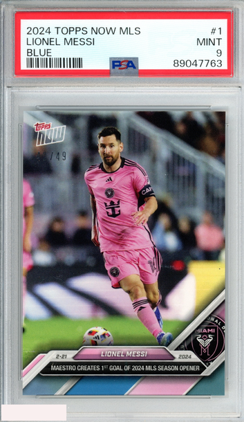 2024 TOPPS NOW MLS LIONEL MESSI #1 BLUE 42 OF 49 INTER MIAMI PSA 9 MINT