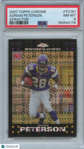 2007 Topps Chrome Adrian Peterson #TC181 X-Fractor Parallel/Variety Rookie Base Set PSA 8