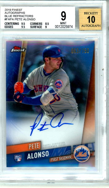 2019 Finest Autographs Blue Refractors Pete Alonso #FAPA /150 Rookie BGS 9 Auto 10