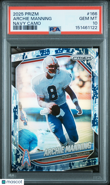 2025 Panini Prizm Archie Manning #166 Navy Camo PSA 10