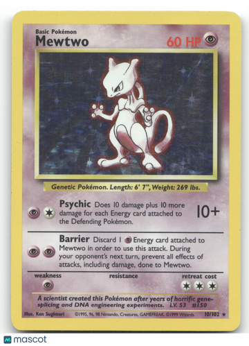 1999 Base Set Mewtwo Holo Rare #10/102