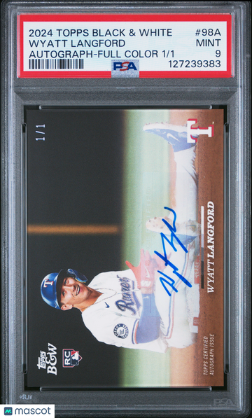 2024 Topps Black And White Wyatt Langford #98A Autograph Full Color /1 PSA 9