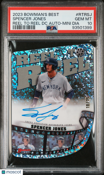 2023 Bowman's Best Reel To Reel Die-Cuts Autographs Spencer Jones #RTRSJ RTR DC Mini Dia Ref /25 PSA 10