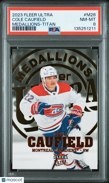 2023-24 Upper Deck Fleer Ultra Medallions Cole Caufield #M28 Titan /75 PSA 8