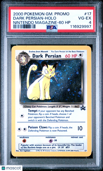 2000 Pokemon Game Promo Dark Persian Holo Nintendo Magazine-60 HP PSA 4 #17