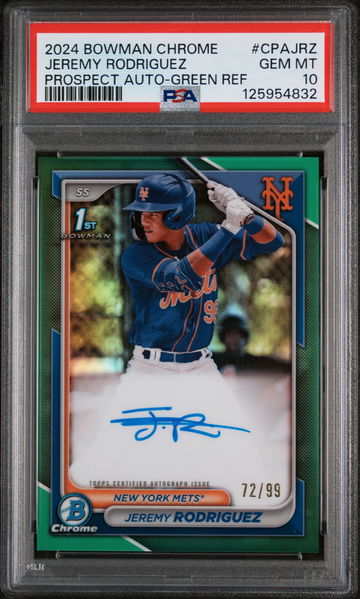 2024 Bowman Chrome Prospect Autographs Prospect Auto-Green Ref Jermy Rodriguez #CPAJRZ /99 PSA 10