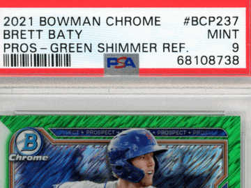 Graded 2021 Bowman Chrome Prospects Brett Baty New York Mets Green Shimmer Refractor Trading Card #BCP237 /99 PSA 9