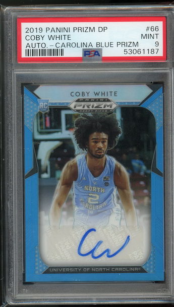 2019 Prizm Draft Coby White Carolina Blue Prizm Auto /10 PSA 9 