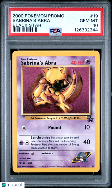 2000 Pokemon Promo Black Star Sabrina's Abra Black Star PSA 10 #19