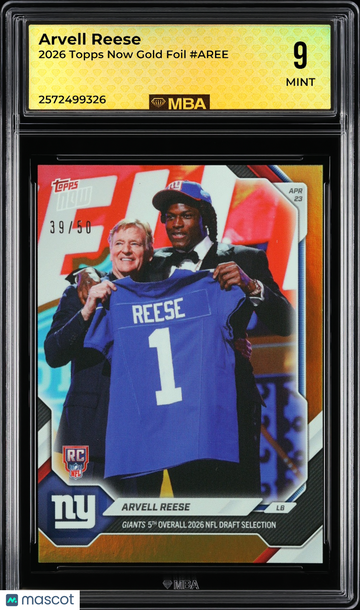 2026 Topps Now Arvell Reese #AREE Gold Foil MBA 9