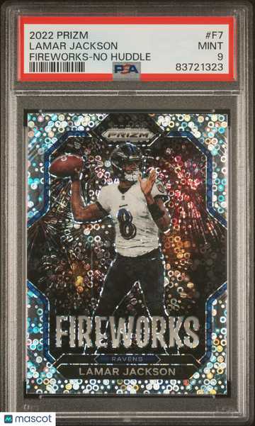 2022 Panini Prizm Fireworks Lamar Jackson #F7 No Huddle PSA 9