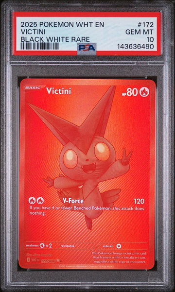 2025 Pokemon Scarlet and Violet White Flare Black White Rare Victini #172 PSA 10