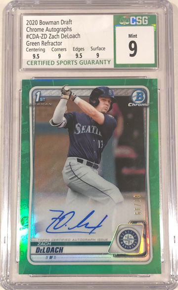 2020 Bowman Draft ZACH DELOACH Green Refractor Auto #/99 MARINERS