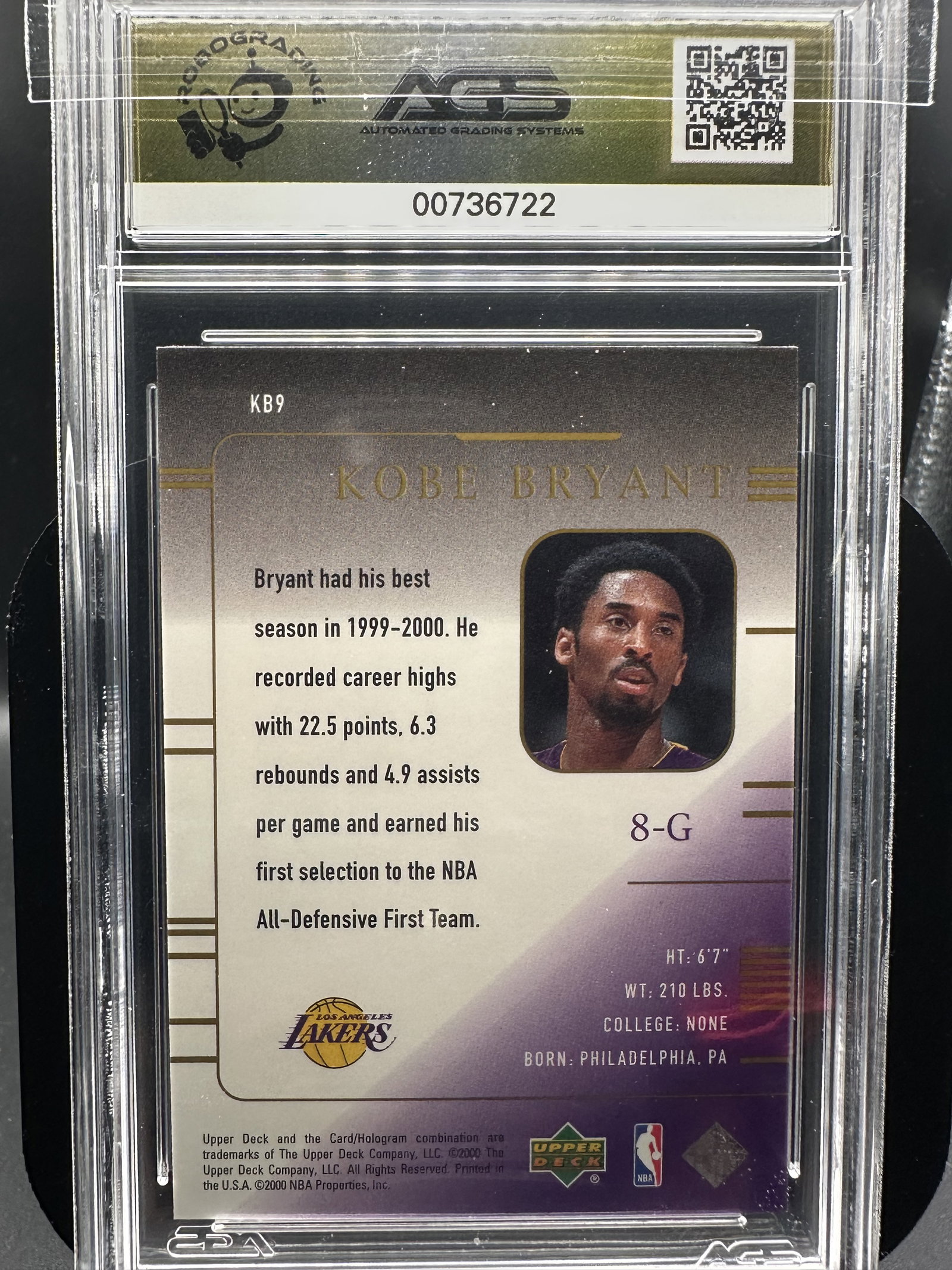 2000 Upper Deck 21st National Set Kobe Bryant #KB9 AGS 9.5 | MySlabs