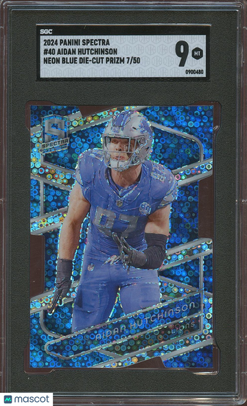 2024 Panini Spectra Aidan Hutchinson #40 Neon Blue Die Cut Prizm 50 SGC 9
