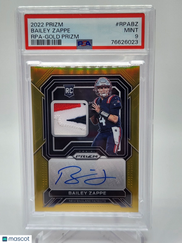 2022 Panini Prizm Bailey Zappe #RPA-BZ Gold Short Print PSA 9 Panini Authentic