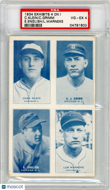 1934 Exhibits 4 On 1 C. Klein C. Grimm E. English L. Warneke PSA 4