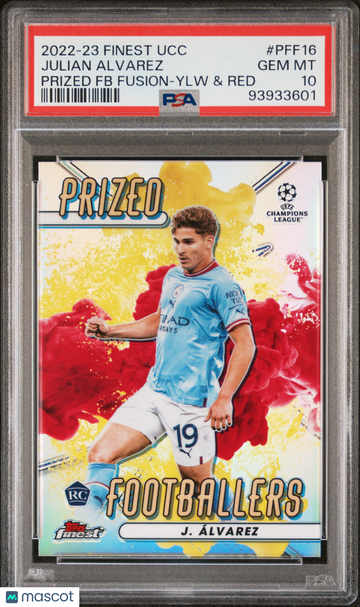2022-23 Topps Finest UEFA Club Competitions Julian Alvarez #PFF16 FB Ylw & Red PSA 10