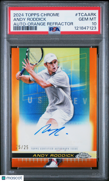 2024 Topps Chrome Tennis Autographs Andy Roddick #TCAARK Orange Refractor 25 / 25 PSA 10