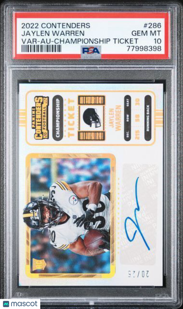 2022 Panini Contenders Jaylen Warren #286 Var Au Championship Ticket PSA 10