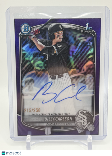 2025 Bowman Chrome Billy Carlson Autographed Trading Card Purple Refractor /250 Chicago White Sox