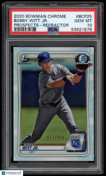 Bobby Witt Jr. 2020 Bowman Chrome #BCP25 Refractor 017/499 PSA 10