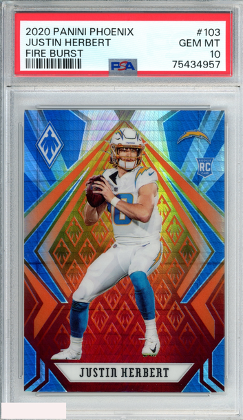2020 PANINI PHOENIX JUSTIN HERBERT #103 FIRE BURST ROOKIE RC PSA 10 GEM MT