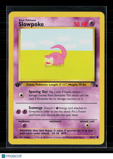 Pokemon 1999 Fossil Slowpoke 1st Edition #55/62