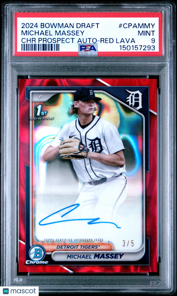 2024 Bowman Draft Chrome Prospect Autographs Michael Massey #CPAMMY Red Lava /5 PSA 9