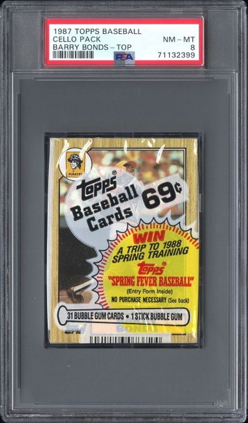 RARE 1987 Topps Barry Bonds RC on top Cello PSA 8