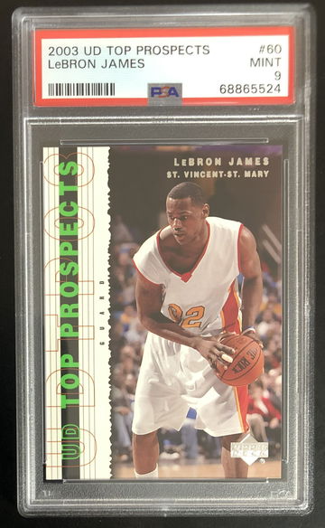 2003-04 UD Top Prospects LeBron James #60 Rookie Cavaliers PSA 9 Scoring King 