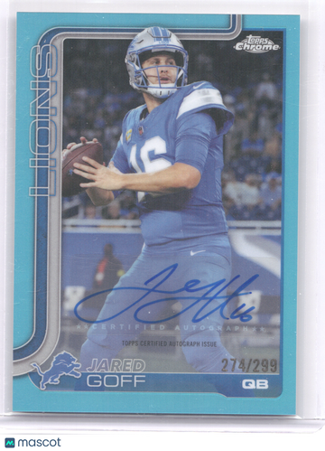 2025 Topps Chrome Autograph Jared Goff #BA-JGO Aqua Refractor 274/299