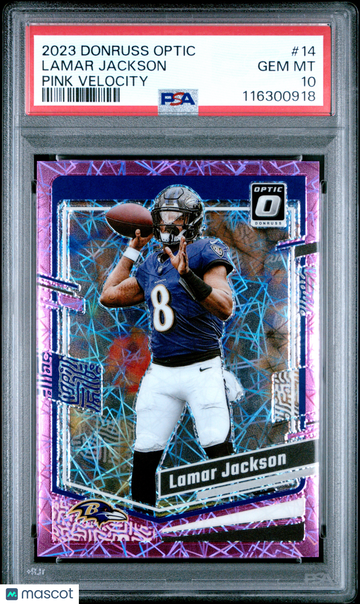 2023 Panini Donruss Optic Lamar Jackson #14 Pink Velocity PSA 10