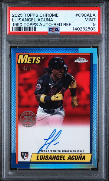 2025 Topps Chrome 1990 Topps Autographs Red Refractor Luisangel Acuna #C90ALA /5 PSA 9