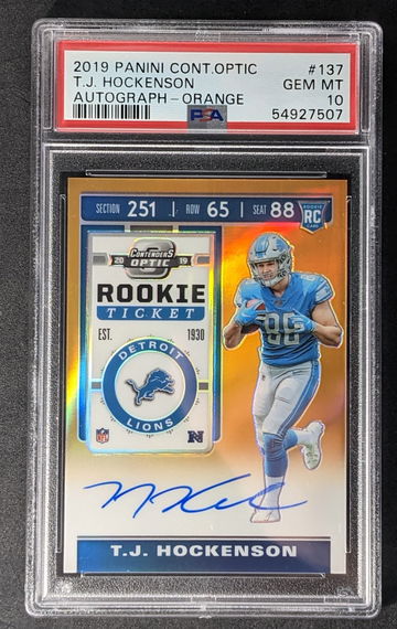 2019 Optic TJ Hockenson Orange Auto PSA 10