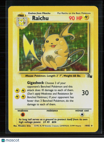 1999 Fossil Raichu Holo Rare #14/62