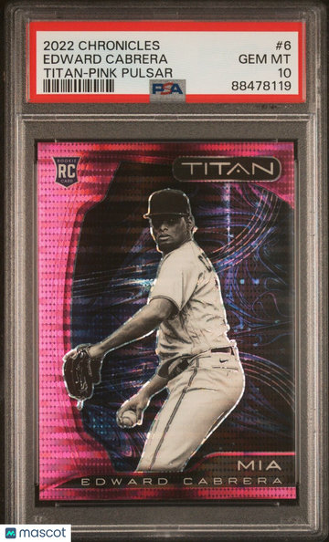 2022 Panini Chronicles Draft Picks Edward Cabrera #6 Pulsar Rookie PSA 10