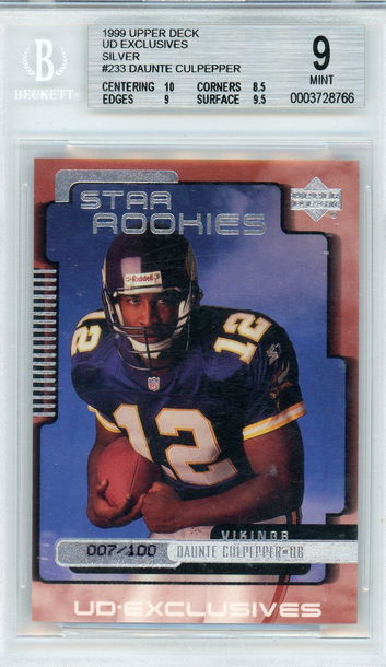 1999 Upper Deck UD Exclusives 233 Daunte Culpepper Star Rookies Silver Rookie /100 Beckett 9 Mint Vikings