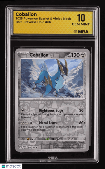 2025 Pokemon Scarlet & Violet Black Bolt Cobalion Reverse Holo MBA 10 #66