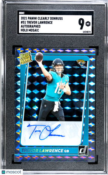 Trevor Lawrence 2021 Panini Clearly Donruss #51 Autograph Holo Mosaic Rookie SGC 9