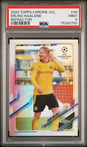 2020 TOPPS CHROME UEFA CHAMPIONS LEAGUE ERLING HAALAND REFRACTOR #49 PSA 9
