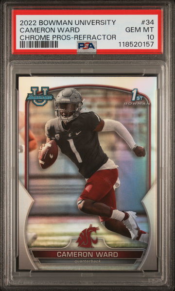 2022 BOWMAN UNIVERSITY CHROME CAMERON WARD REFRACTOR #34 RC PSA 10
