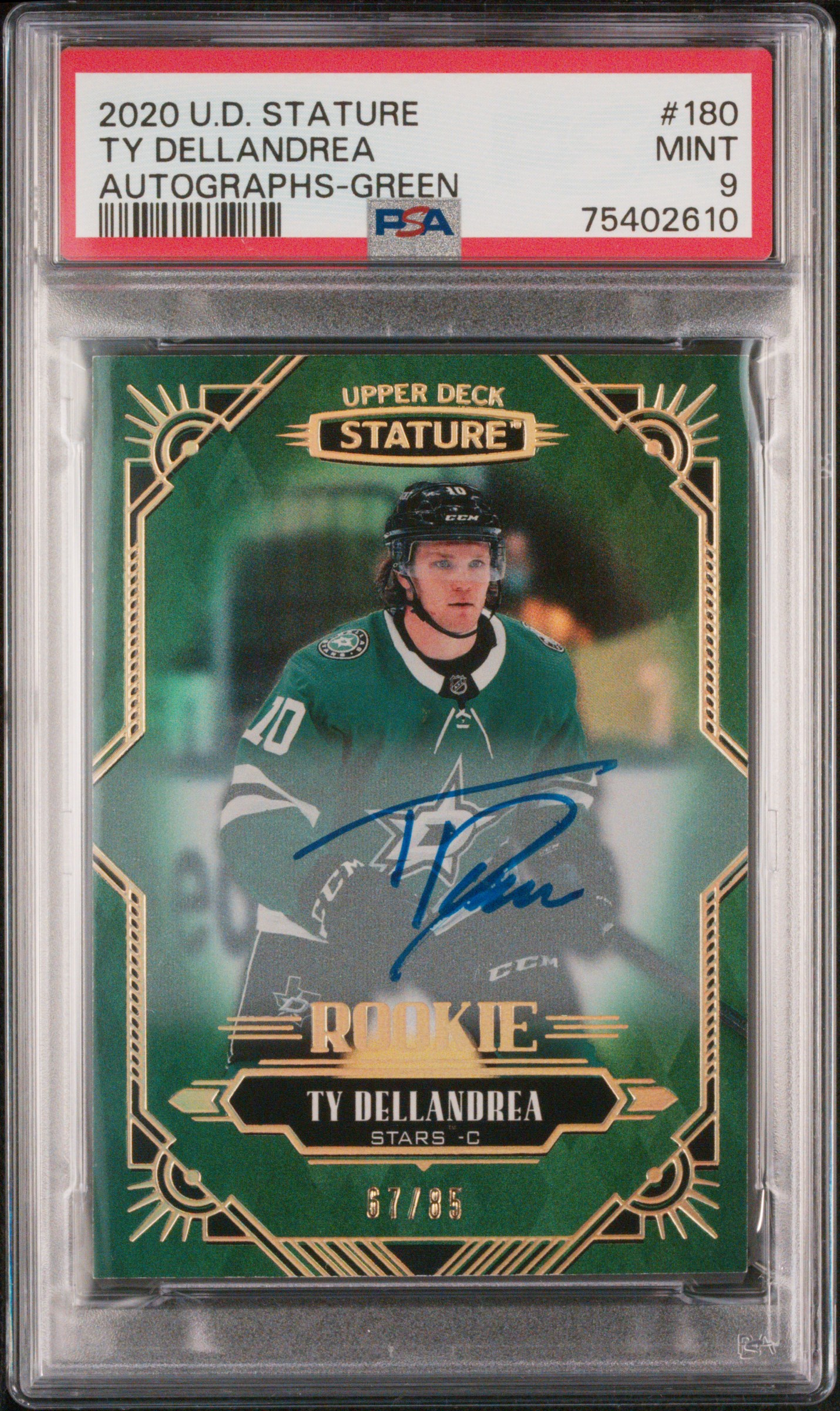 2020-2021 Upper Deck Stature Ty Dellandrea #180 Autographs-Green PSA 9