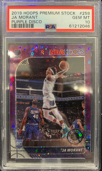 Ja Morant 2019-20 NBA Hoops Premium Stock Rookie RC Purple Disco Prizm PSA 10